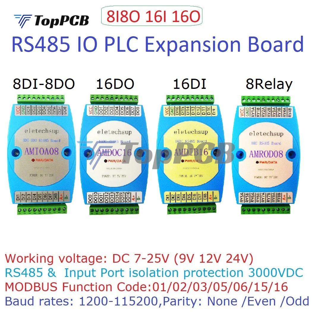 8 Channel Relay Output Module RS485 Modbus RTU Communication PLC Expansion Board