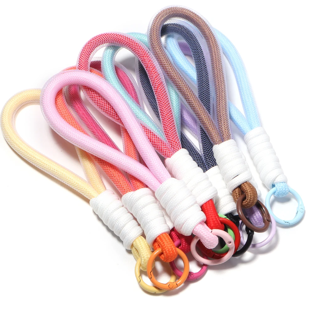 2 Stück/Set Bunte Spitzen-Netz-Umwickelkordel Schlüsselband mit Karabinerhaken für Rucksack-Anhänger Zubehör Hängeschnur – Detail 6