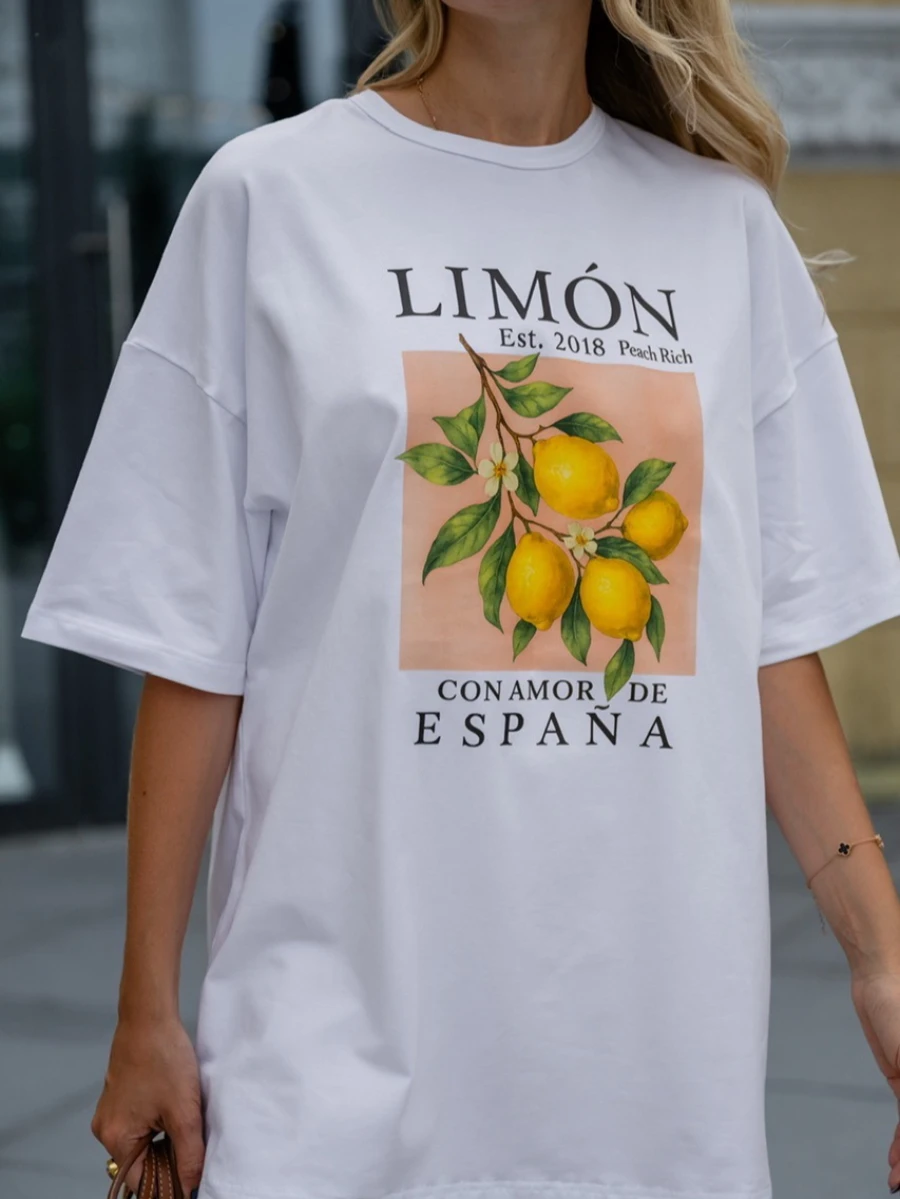 New Women's Pure Cotton Crew Neck T-Shirt New Summer Spanish Lemon 