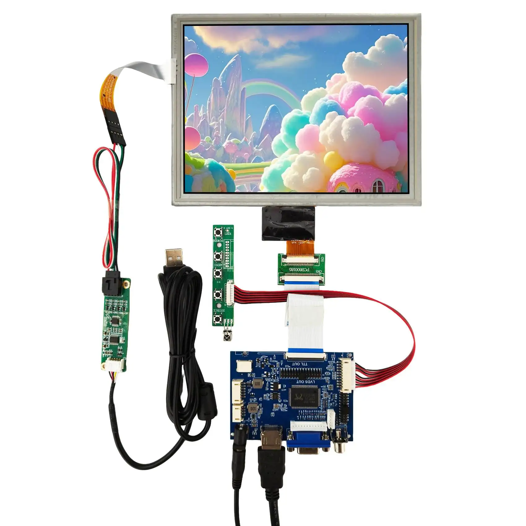 8inch EJ080NA-04C 1024X768 LCD Resistive Touchscreen With H/D+VGA+AV Control Board