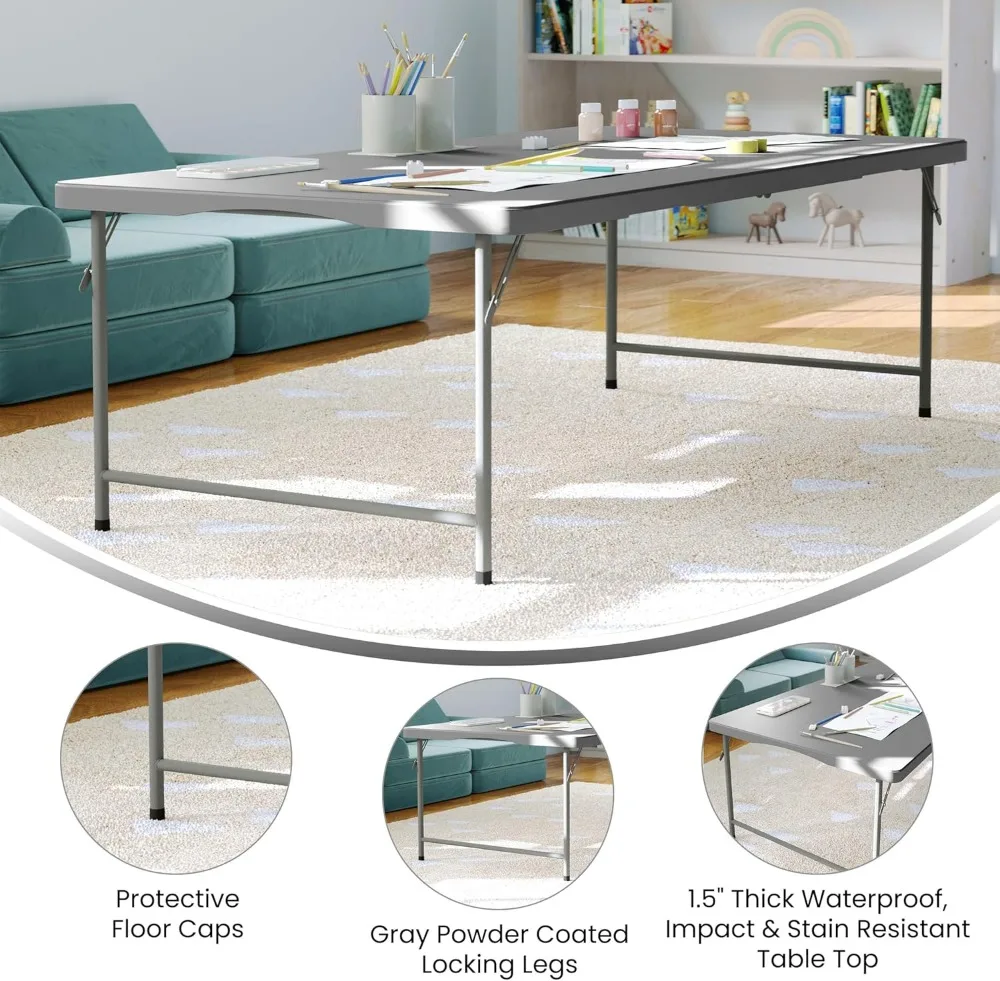 طاولة أنشطة للأطفال شديدة التحمل للفصول الدراسية والمنزل، طاولة بلاستيكية مستطيلة قابلة للطي باللون الرمادي الجرانيت، مقاعد 6 أطفال #4