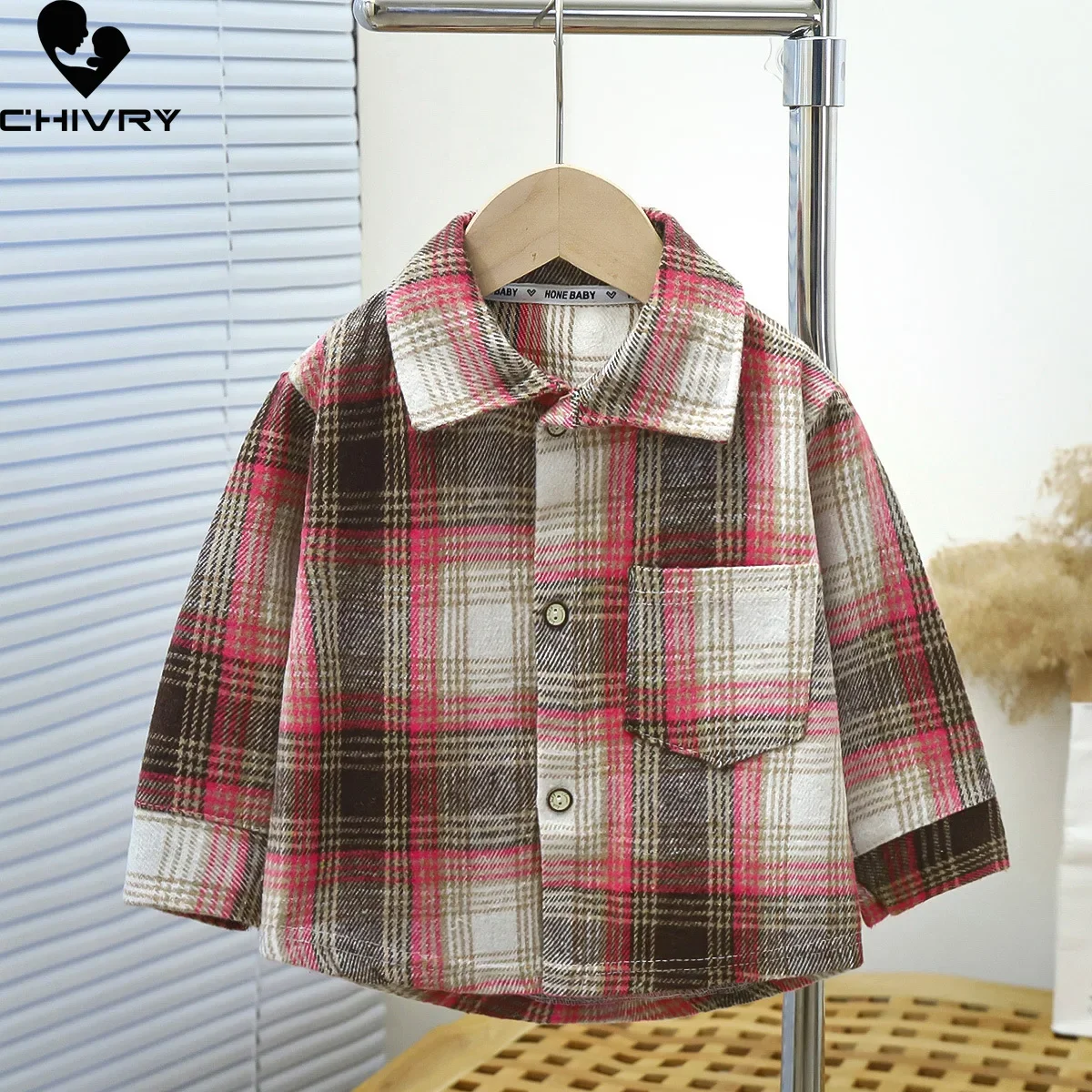 Boys Girls Classic Plaid Striped Shirts Coat New 2024 Spring Vintage Kids Long Sleeve Lapel Casual Cardigan Shirt Tops Clothing