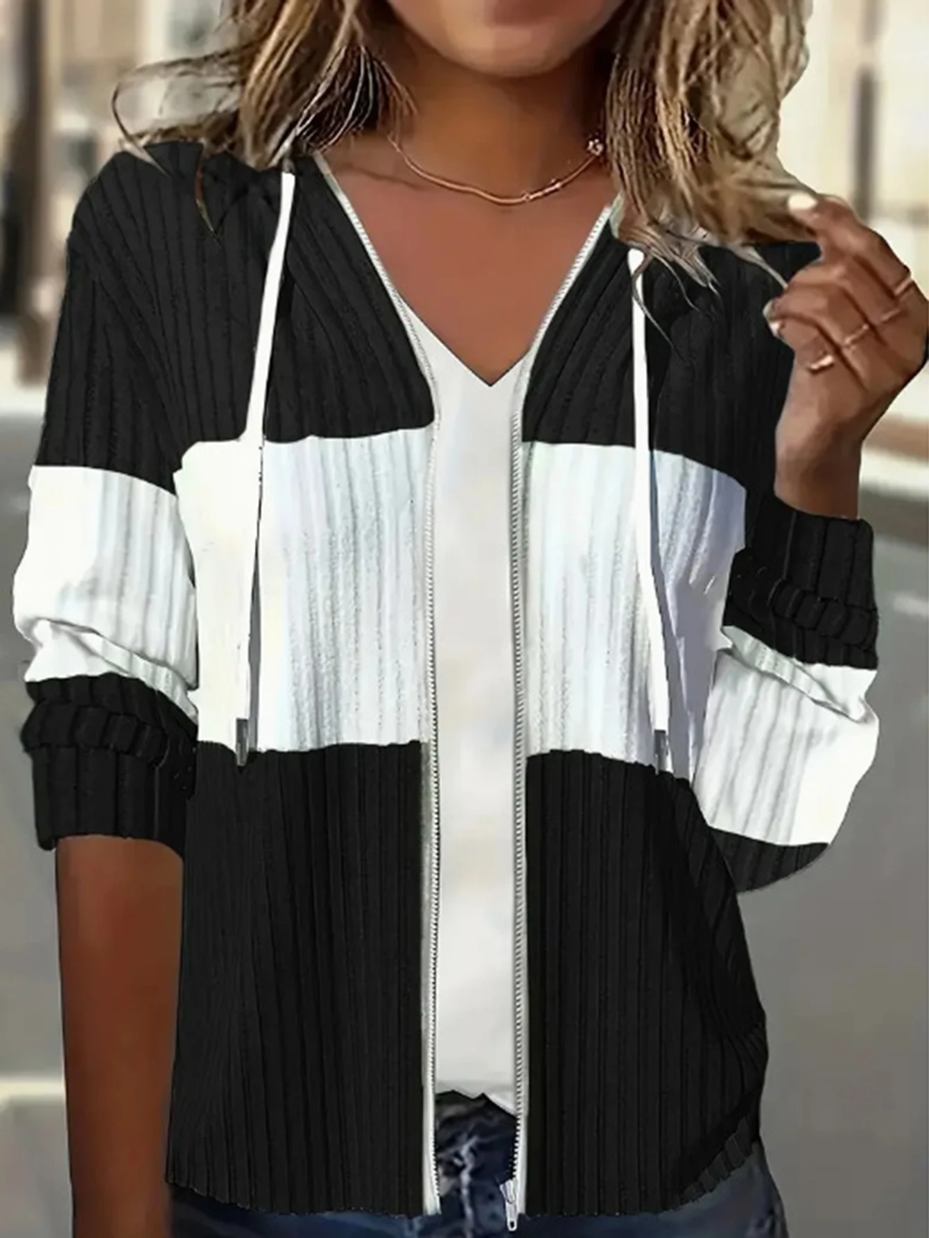 هوديس نسائي بأكمام طويلة موضة خريف وشتاء مريح رياضي عادي مرقع ملابس يومية بقلنسوة #4