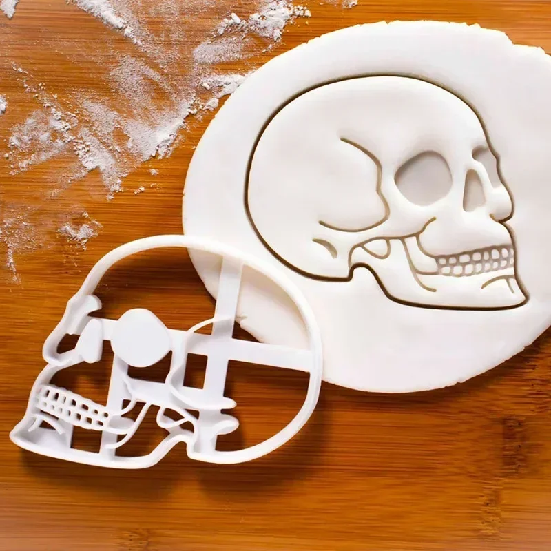 Cortadores de galletas de plástico con dibujos animados en 3D, sello de galleta prensable, molde de Chocolate, herramientas de decoración de pasteles, calavera, órganos cerebrales, Halloween, 2023