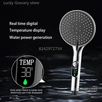 1pc digital temperature display Handheld LED shower head Water powered without battery bathroom accessories pressurized 3 speed
