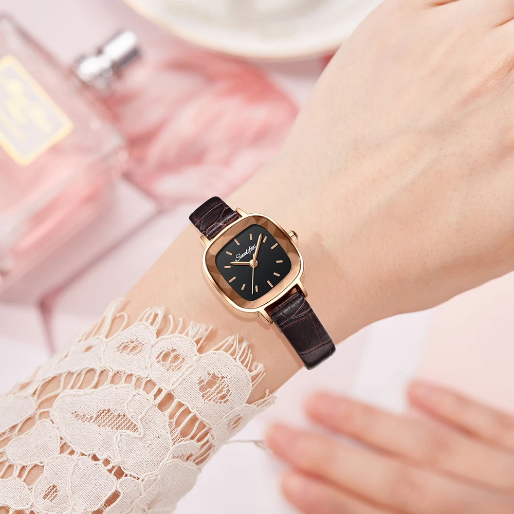Sunlifex orologio da donna piccolo Jam orologio Casual elegante con cinturino in pelle con quadrante quadrato originale