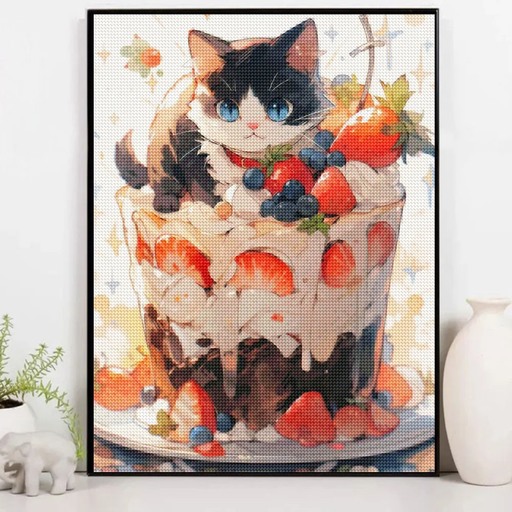 5D DIY الماس اللوحة الكرتون القط كعكة الآيس كريم كوب كامل الماس الفسيفساء التطريز حلم الغذاء عبر غرزة ديكور المنزل #3