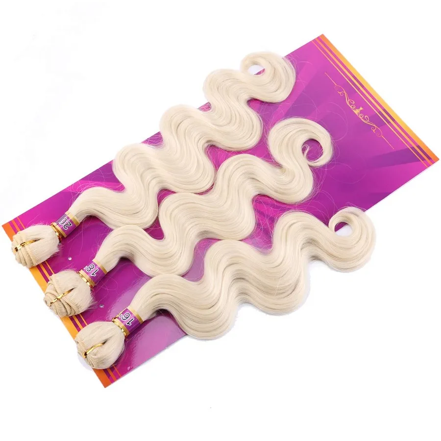 الجسم موجة الاصطناعية نسج الشعر ملحقات 3 حزم للحجم الطبيعي وطول ألياف مقاومة للحرارة باللون الأشقر 6