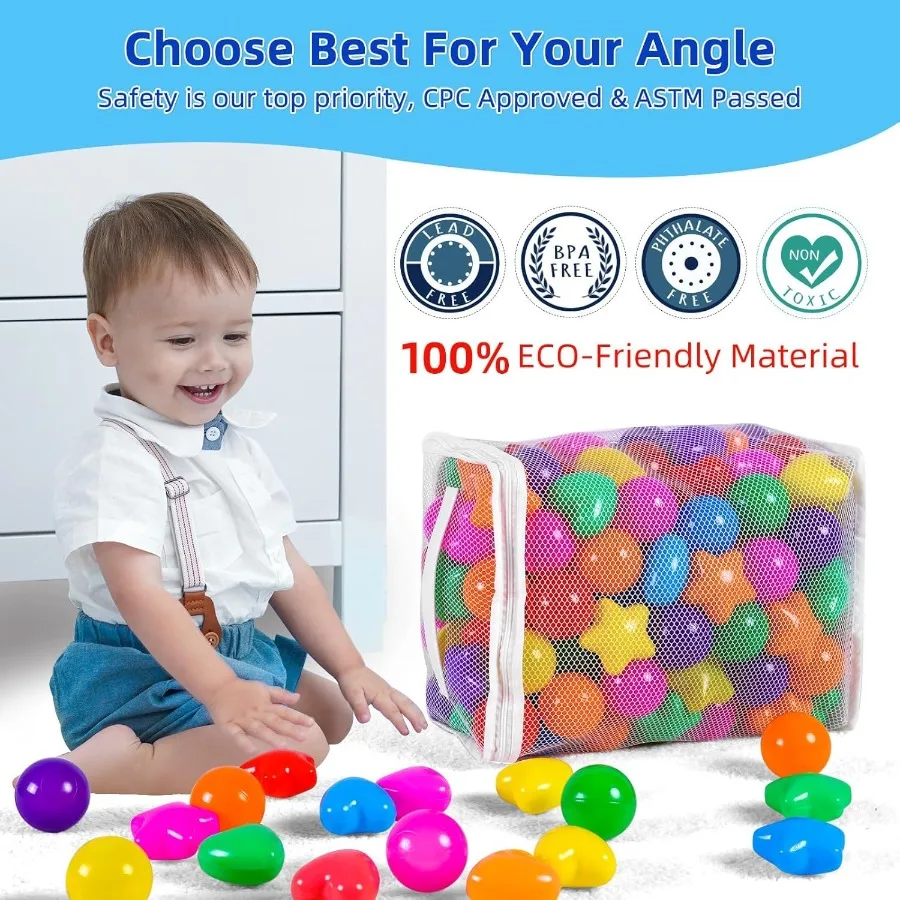 ลูกบอลสตาร์บอลพิตสำหรับเด็กเล็ก 100 ลูก ปลอดสารพทาเลต ปลอดสาร BPA ทนทานต่อการบด ของเล่นบอลสำหรับเล่นในเต็นท์ บ่อบอล บ้านเด็กเล่น และคอกกั้นเด็ก