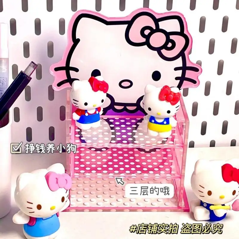 Hot Miniso Kawaii Acrylic Storage Rack Hello Kitty Cartoon Dormitory Desktop Storage Rack Kuromi Cute Fashion Household Products