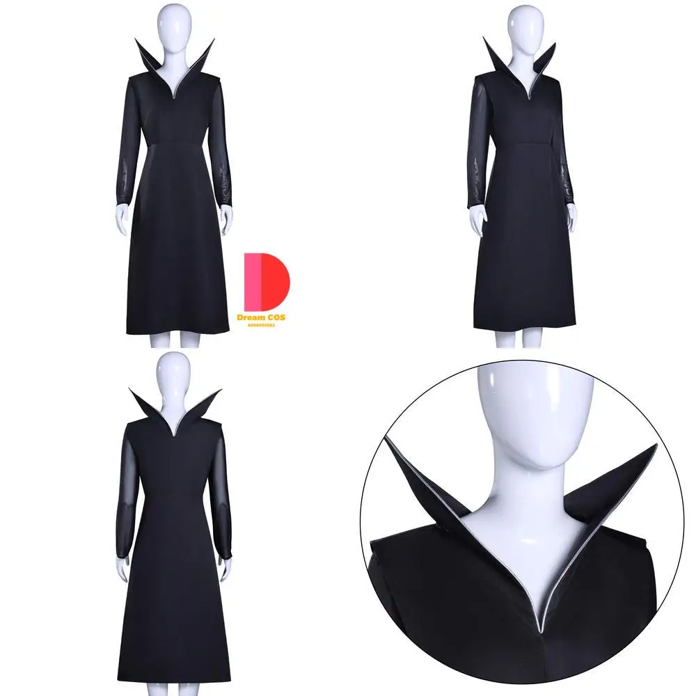 

Popular Movie and TV Character Cosplay Costume Anime Stand Collar Black Long Dress Fashion Role Play Outfit for Women Comic Con