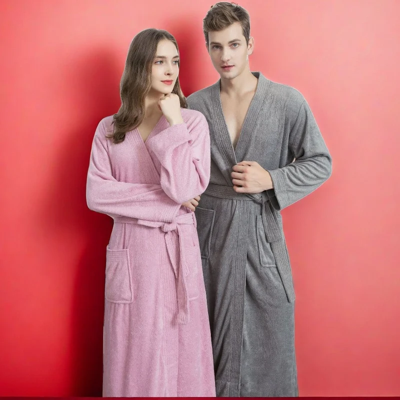 100% cotone lungo spessore assorbente spugna accappatoio Kimono uomo leggero Waffle asciugamano accappatoio indumenti da notte donna vestaglia