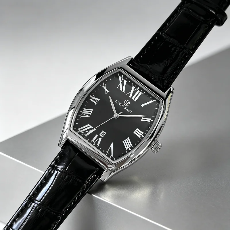 2026 Men's luxury waterproof belt wine barrel shaped watch simple and casual temperament men's watch quartz watch gift