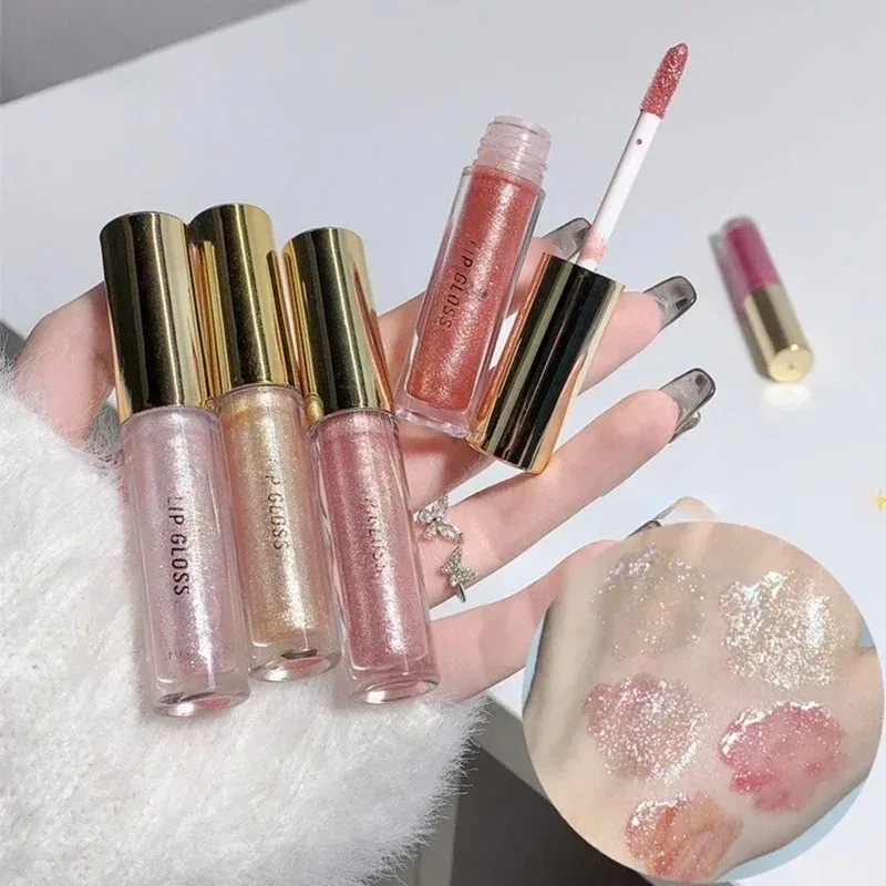 ลิปกลอสประกายมุกเพชร ติดทนนาน ชุ่มชื้น ฉ่ำวาว ลิปสติกเนื้อลิควิดประกายละเอียด ฉ่ำวาวดุจกระจก ลิปทินท์ประกายระยิบระยับ