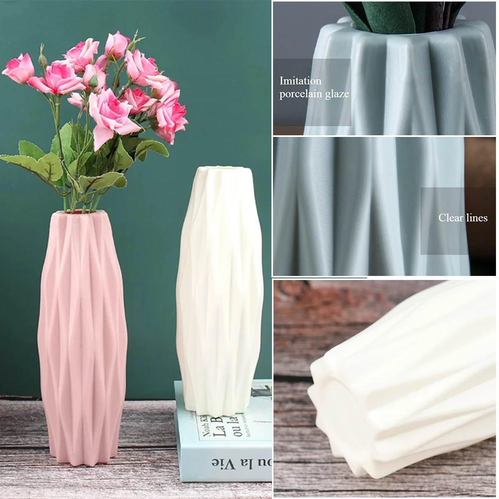 1pc The Plastic Vase and Nordic Color Vase Creative Camellia Ornament Dry and Wet Flower Vase Imitation Glaze Decoration Home