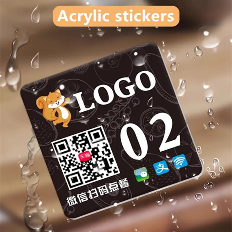 Custom Acrylic QR code matte adhesive scanning table logo stickers shiny 3M gule QR stickers waterproof PVC stickers customized