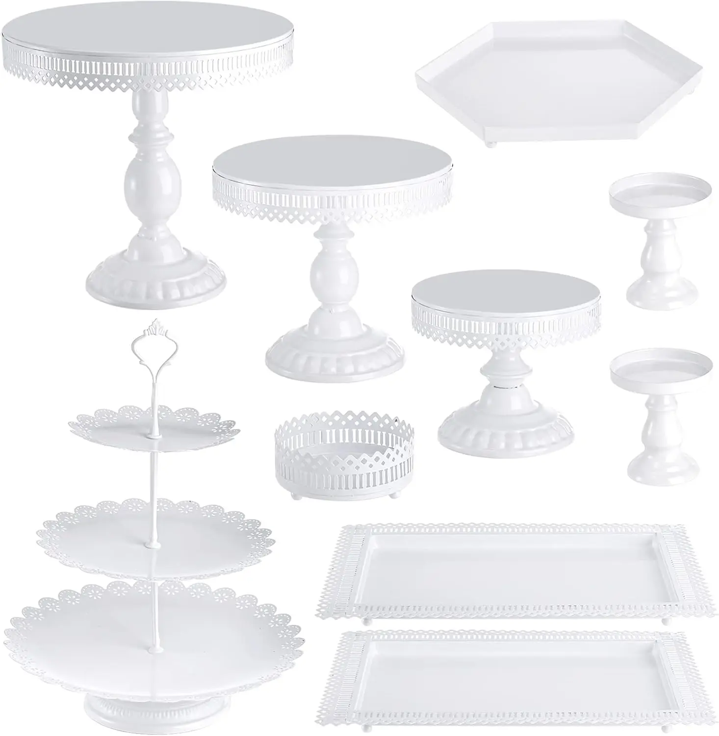 

10-Piece Metal Cake Stand Set with Multiple Styles for Dessert Display at Weddings, Parties