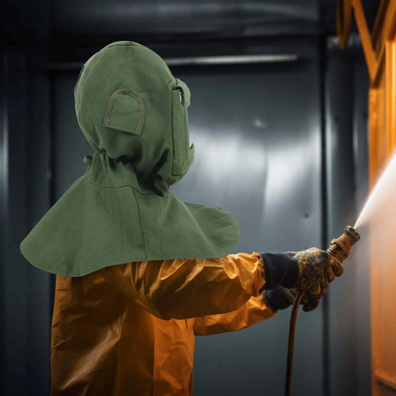 

Professional Sandblasting Shawl Cap with Full Face Protector Canvas Glass Material Heavy Duty Protective Hood for Sandblasting