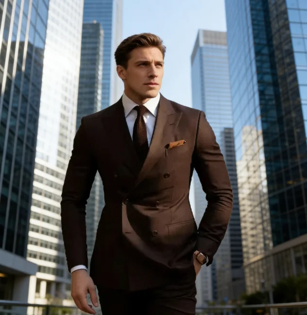 

Men's Dark Brown Double Breasted Suit-Tailored Blazer & Trousers Formal