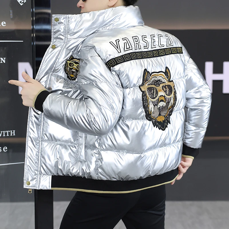 

Youth Winter Cotton Jacket Men's Short Style Stand Collar Warm Luminous Surface Fashionable Korean Version Casual Wear