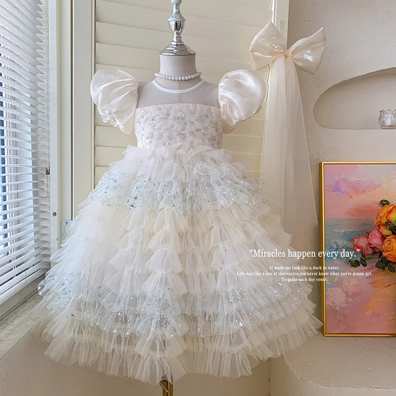 

Girls' New Summer Fashionable Mesh Sleeve Princess Dress