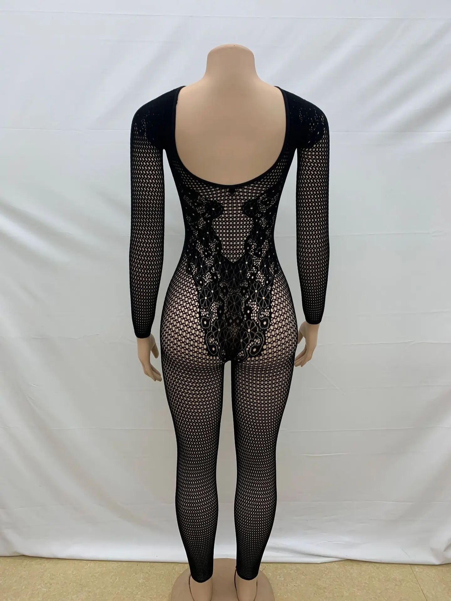 Women Sexy Knit Jumpsuits Sheer Full Sleeve Pencil Pants Overalls One Piece Round Neck Streetwear Slim Y2k Romper Club Summer - Image 6