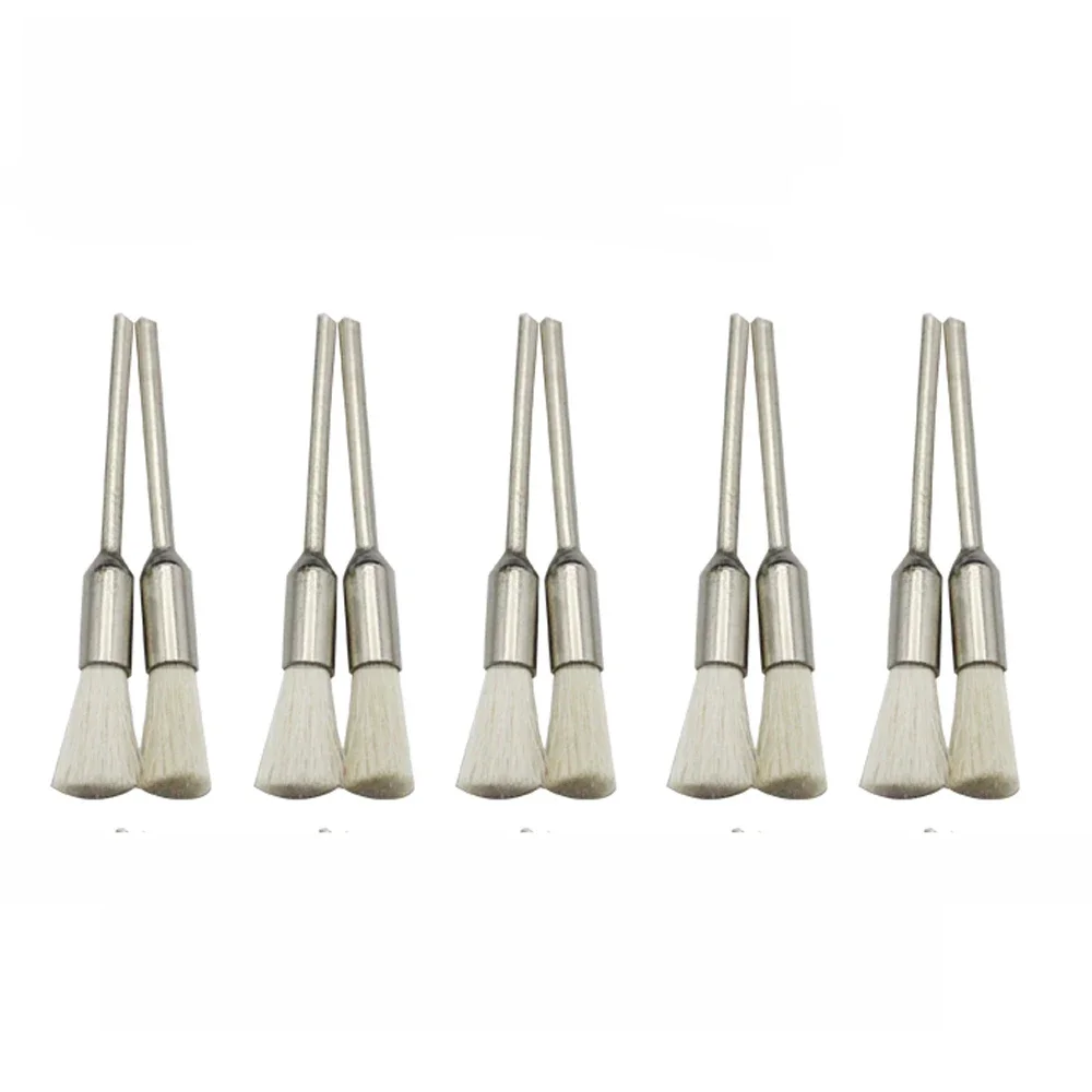 10Pcs/Bag 2.35mm Polishing Brush Wheel Dental Laboratory Lab Materials Soft White Goat Hair Rotary Tools Low Speed HP Shank Buff