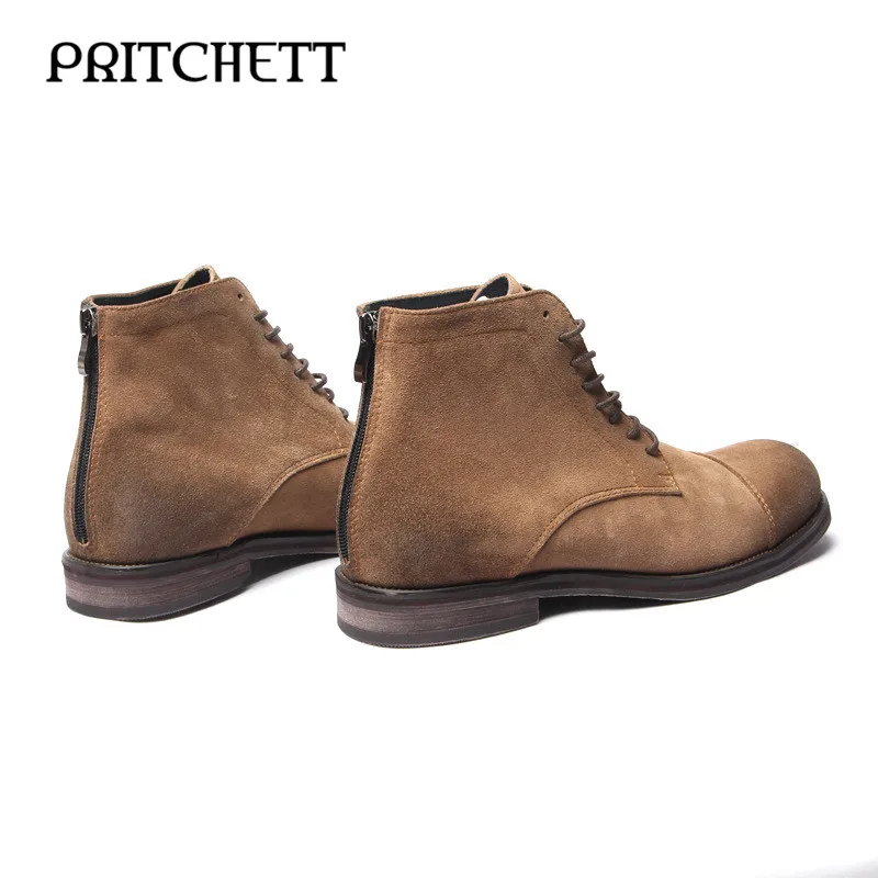 Botas de trabalho de camurça masculina, couro genuíno, afligido, top alto, zíper, botas de deserto, personalizadas, retrô, fashion