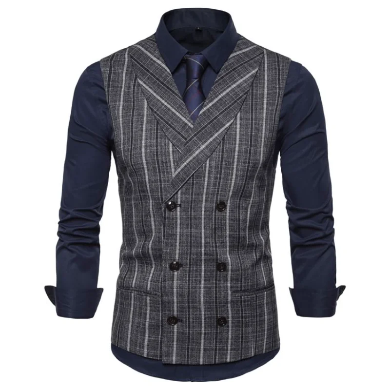 

Men's Vest Korean Slim Casual Wearing Suit Collar Striped Sleeveless Suit Vest