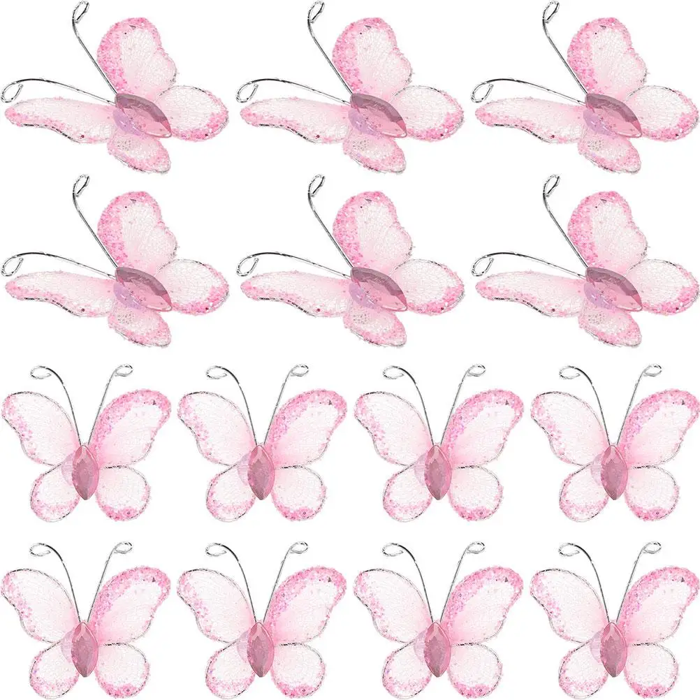 

50pcs Wedding Net Decor Embellishment Scrapbook Applique Butterfly Centerpieces For Tables Wall Glitter Fabric Stickers