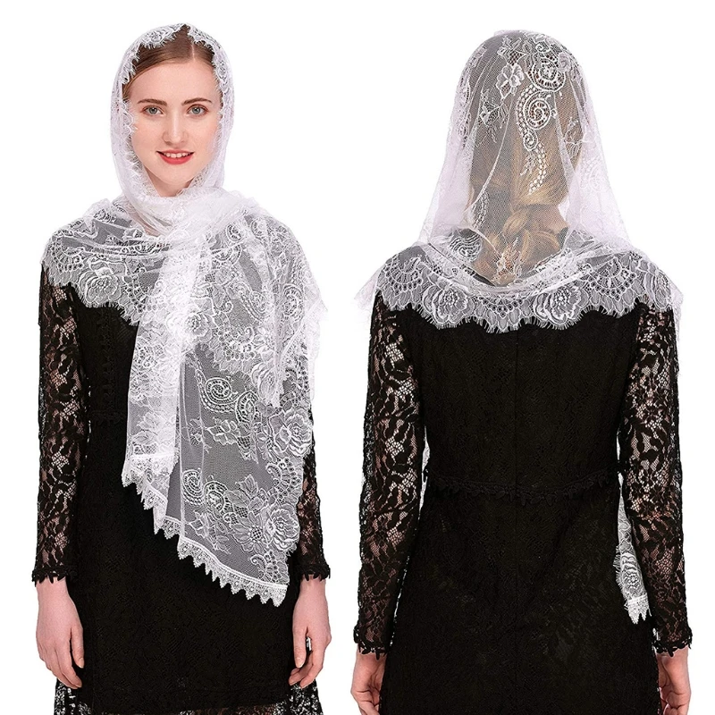 New Floral Lace Veils for Head Covering Latin Mass Mantilla Veils Short Scarf for Br