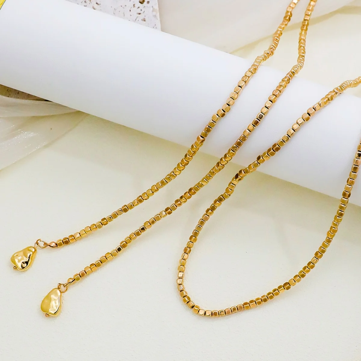 Tocona Simple CCB Square Bead Neck Chain Geometric Triangle Pendant Long Y Necklace for Women's Daily Jewelry Gifts