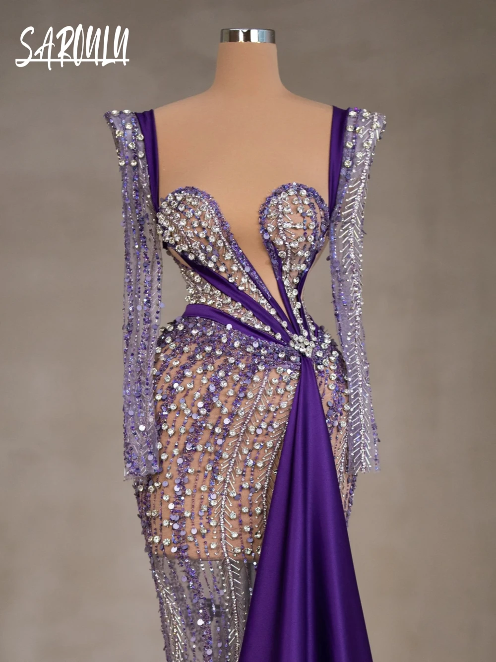 Exquisite Stones Purple Evening Dress Luxurious Women Beaded Cocktail Chic Customized Sexy Party Shiny Formal Events Gown