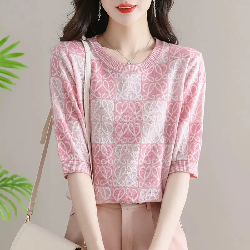 Fashion O-Neck Knitted All-match Short Sleeve Blouses Women's Clothing 2024 Summer New Loose Casual Tops Commuter Shirts