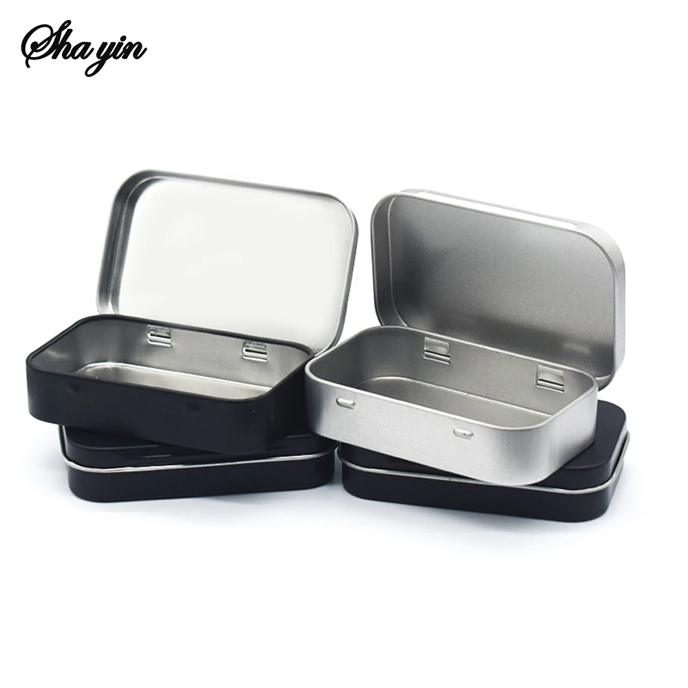 Mini caja de hojalata vacía Rectangular de Metal, cajas para pastillas de caramelo, contenedores con bisagras, organizador pequeño, caja de almacenamiento