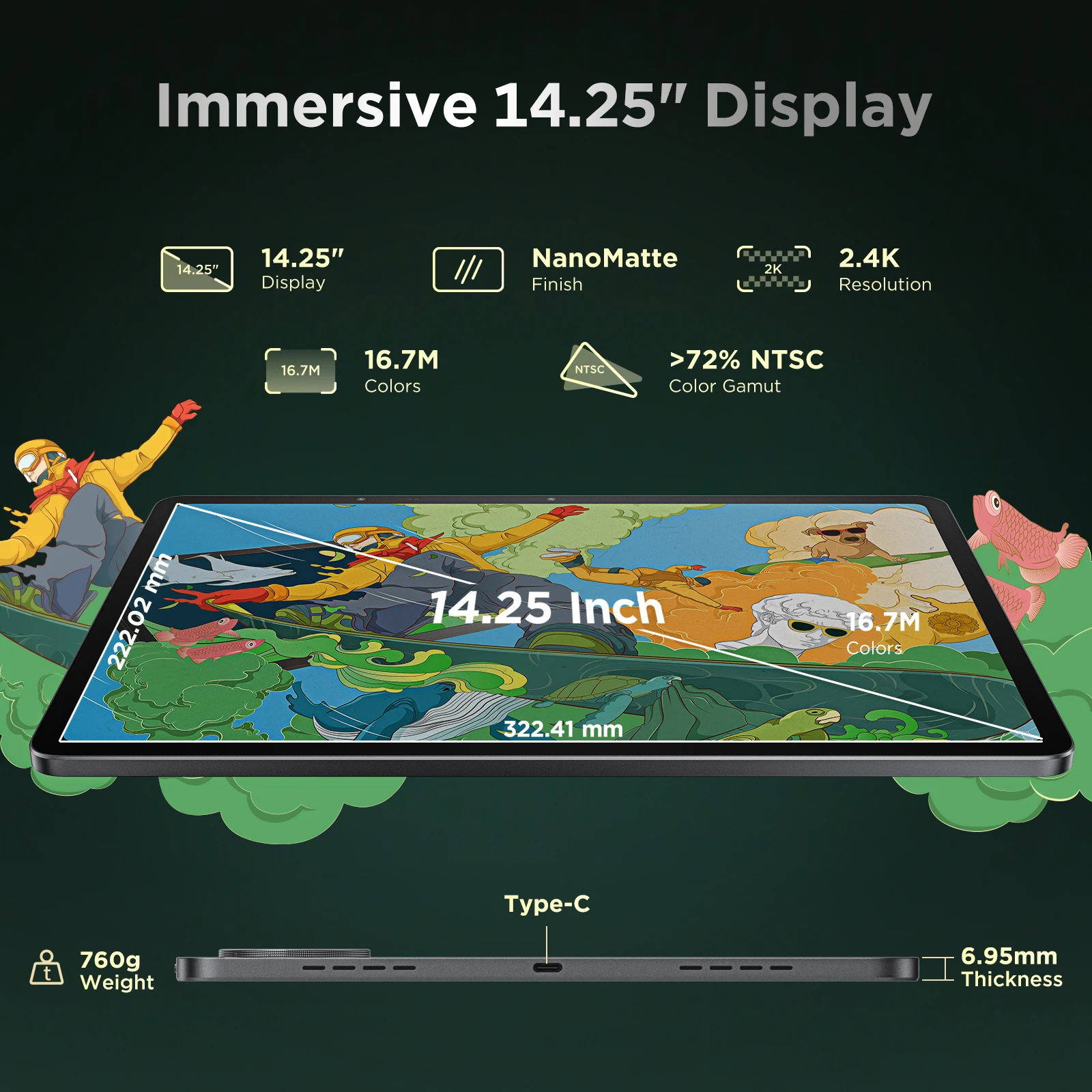 UGEE UT3 Fun Drawing Pad 8GB+256GB Standalone Tablet 14.25 inch Graphics Tablet 2.4K Ultra HD Full-Laminated Screen Android 14