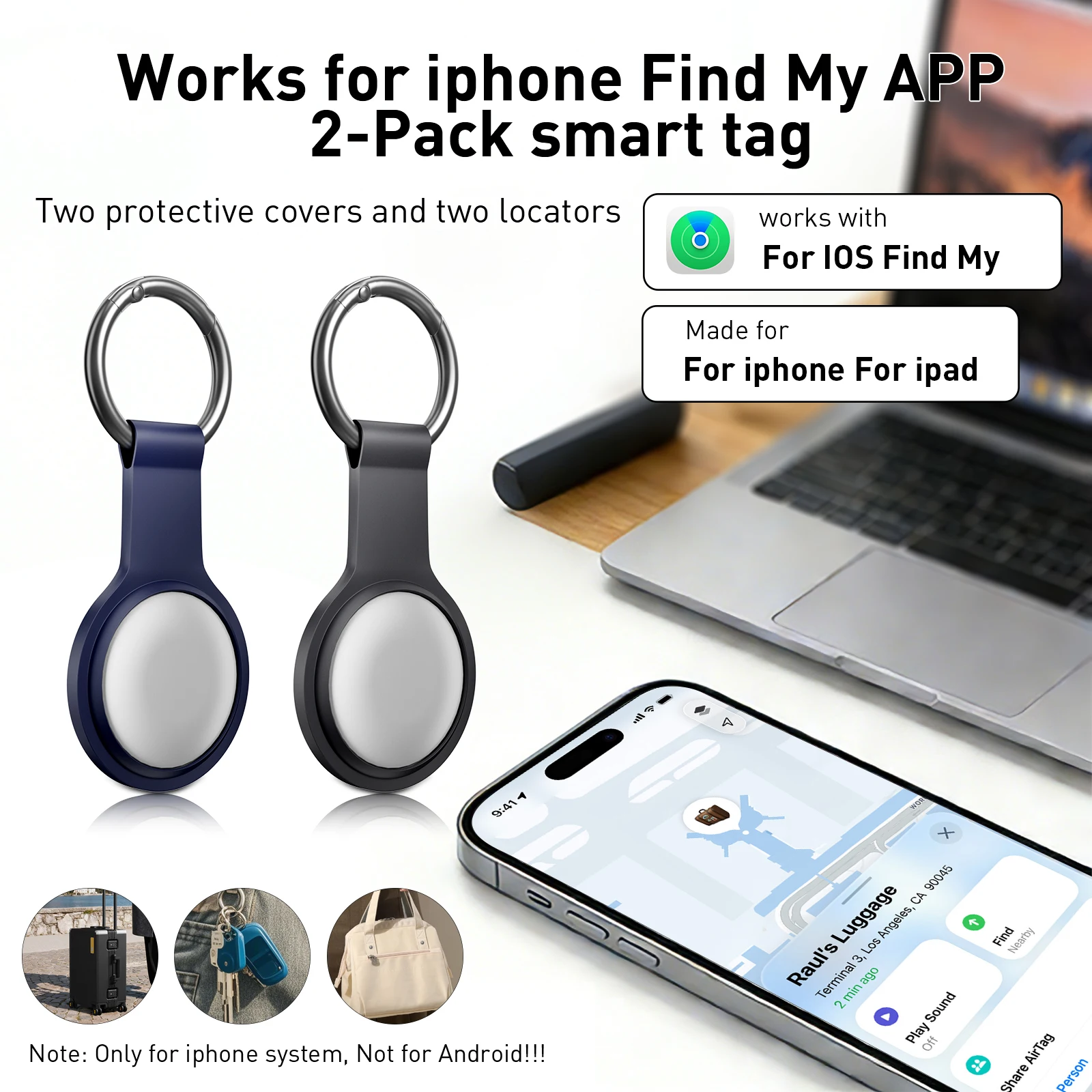 

Комплект из 2-х GPS-трекеров для Apple AirTag (аналог) с функцией поиска через Find My, для багажа, ключей, совместимый с iOS MFi