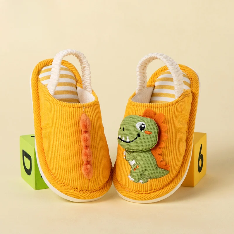 Children Plush Slippers Cute Cartoon Winter Shoes for Boys Non-slip Fashion Kids Causal Girls Dinosaur Flat Cotton Slippers Home