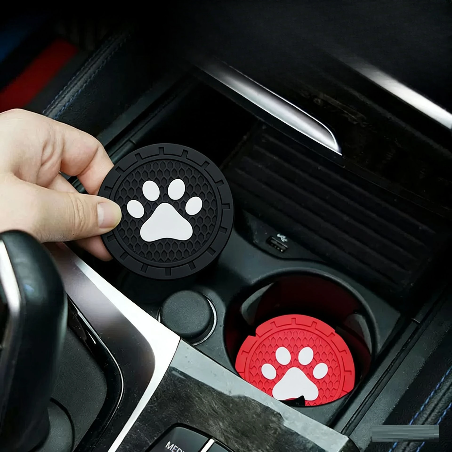 Paw Print Design Car Cup Holder Coaster Strong Wear-Resistan 2.75 Inch Car Coasters Round Shape Absorbent