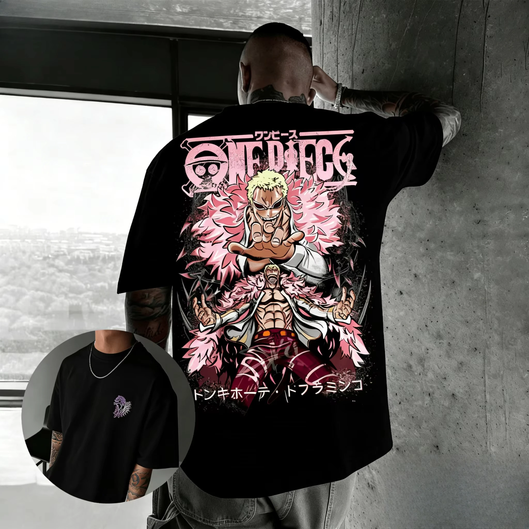 Sommer Anime One Piece Doflamingo bedrucktes T-Shirt für Männer und Frauen, Kinder- und Elternkleidung, Jungen- und Mädchen-T-Shirt