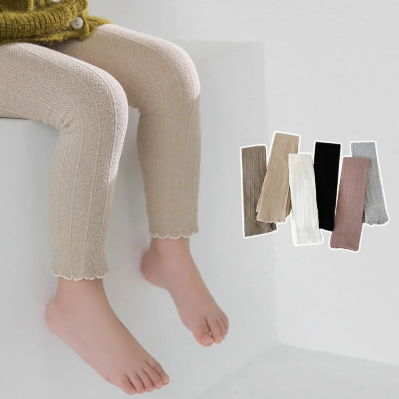 Children Girls Leggings Fall Solid Color Cotton Baby Leggings Lace Skinny Pants Girl Pants Kids Children Trousers 1-12 Years