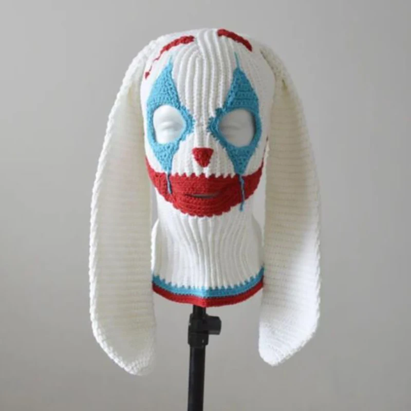 Halloweenowy czapka kominiarka dla kobiet mężczyzn dorosły diabelski klaun czapka typu Beanie ręcznie robiony osłona na twarz kapelusz szydełkowy z