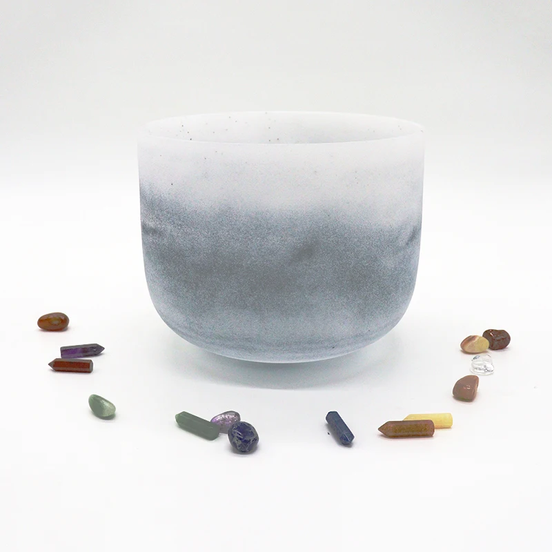 AMAZING SOUND 8 inch Gemstone Fusion Bowl Natural Black Stone Quartz Crystal Singing Bowl for Yoga Sound Healding Meditation