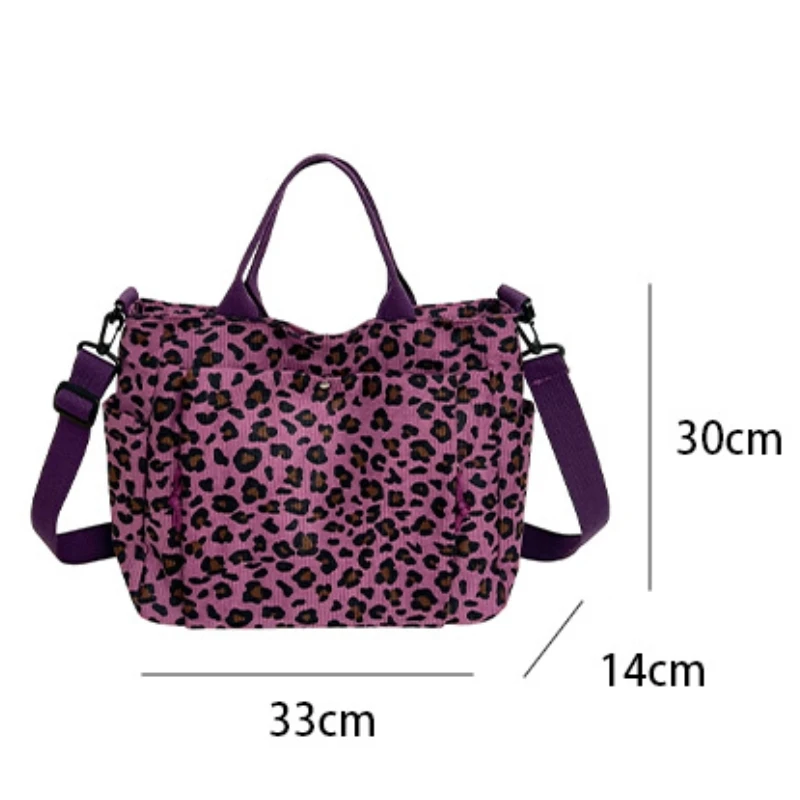New Large-capacity Multi‑pocket Leopard-pattern Corduroy Tote Bag Fashionable Zipper Versatile Ladies Shoulder Crossbody Handbag