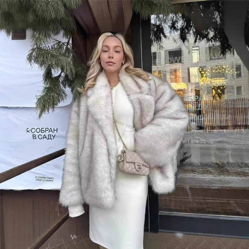 

Women Thick Coats Loose Faux Fur Outwear Cardigan Solid Long Sleeve Warm Turn Down Collar Jackets Lady Furry Coat Winter