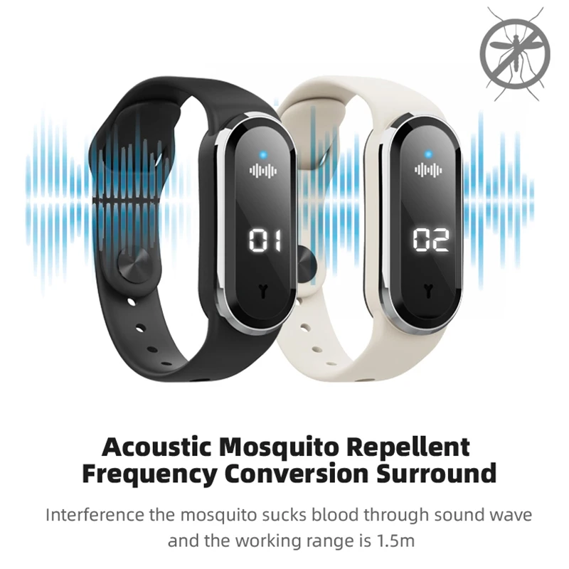 Pulsera repelente de mosquitos con ondas de sonido para exteriores, reloj electrónico, contador de pasos, monitoreo de temperatura corporal