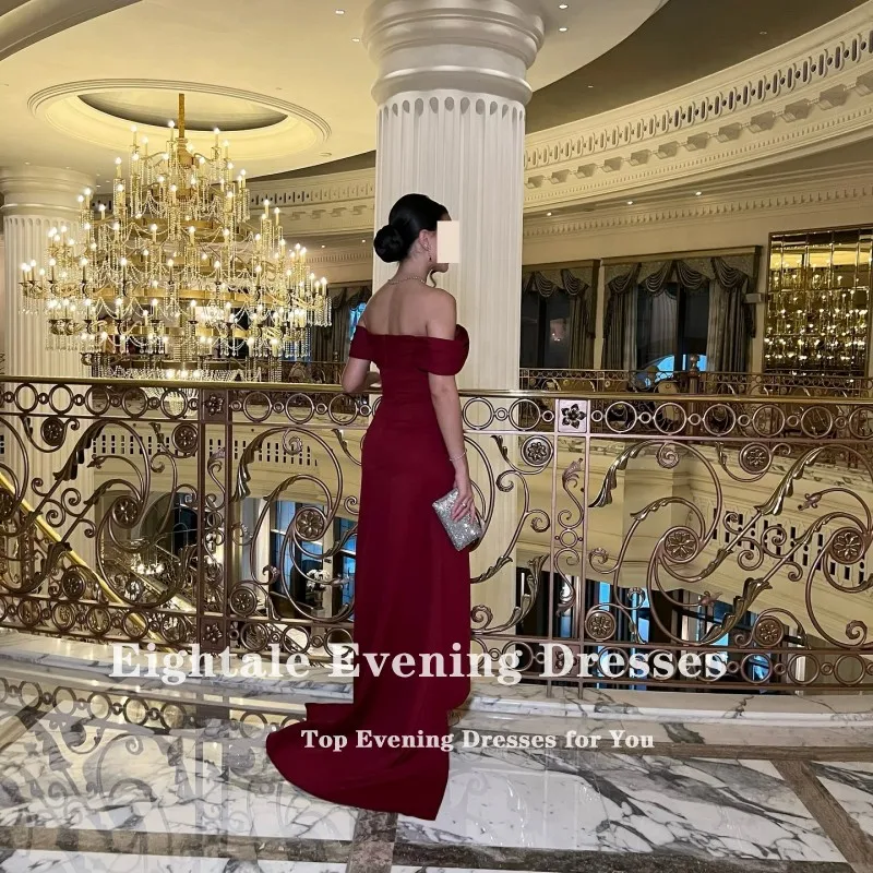 

Eightale Arabic Evening Dress Customized off the Shoulder Beaded Satin Burgundy Prom Wedding Party Gown Vestidos De Gala