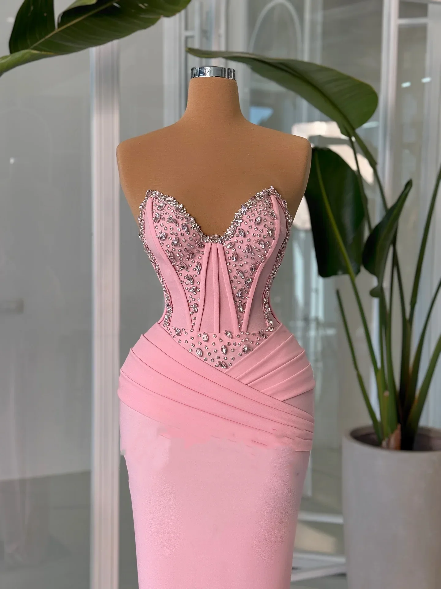 فساتين لحضور الحفلات الموسيقية بحورية البحر الوردية المثيرة للنساء مشد كريستال المملكة العربية السعودية مناسبة مخصصة فستان فيستدوس دي فييستا مخصص #3