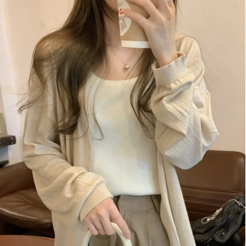 

Women Cardigan Long Sleeve V-Neck Temperament Basic Fashion Preppy Style Solid Color Chic Design New Fashion Tops New