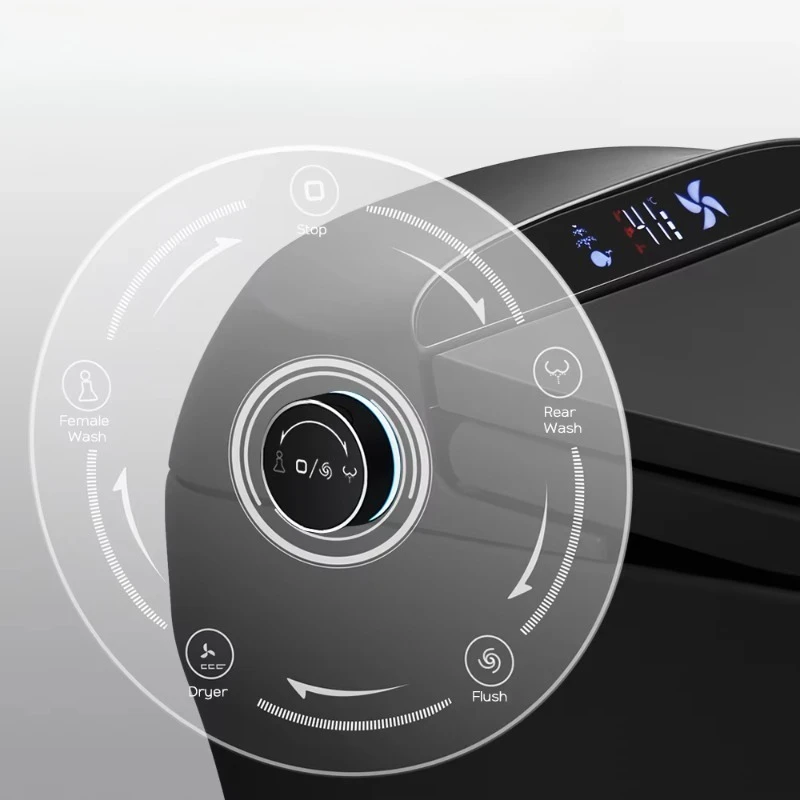 Modern One Piece Automatic Flush Remote Control Black Smart Toilet with Magic Knob